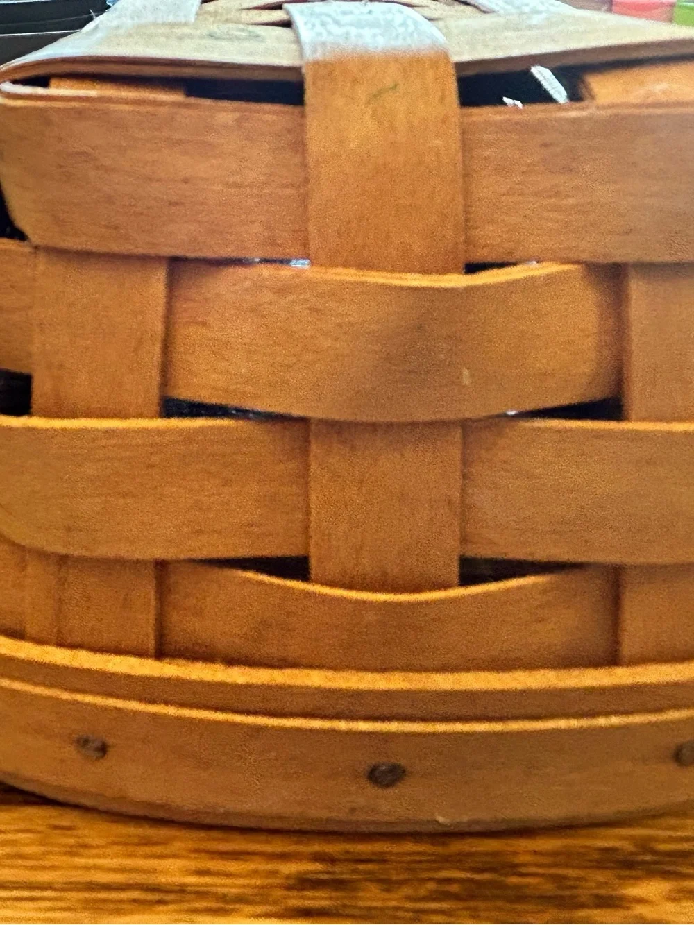 Longaberger Natural Brown Wood Handwoven Basket 12”x3”x5”Plastic Liner